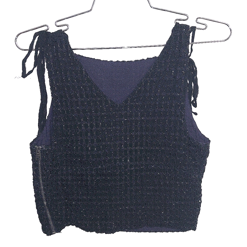 All Saints black beaded dressy crop top